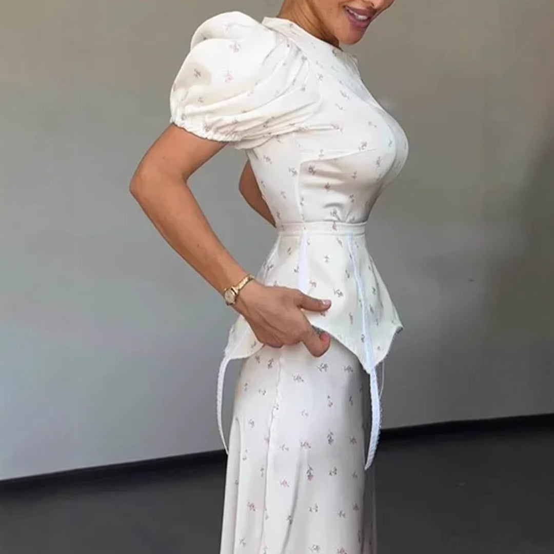 Damer Elegant Topp med Puffärmar och Leken Midjedetalj-Eva Jonsson