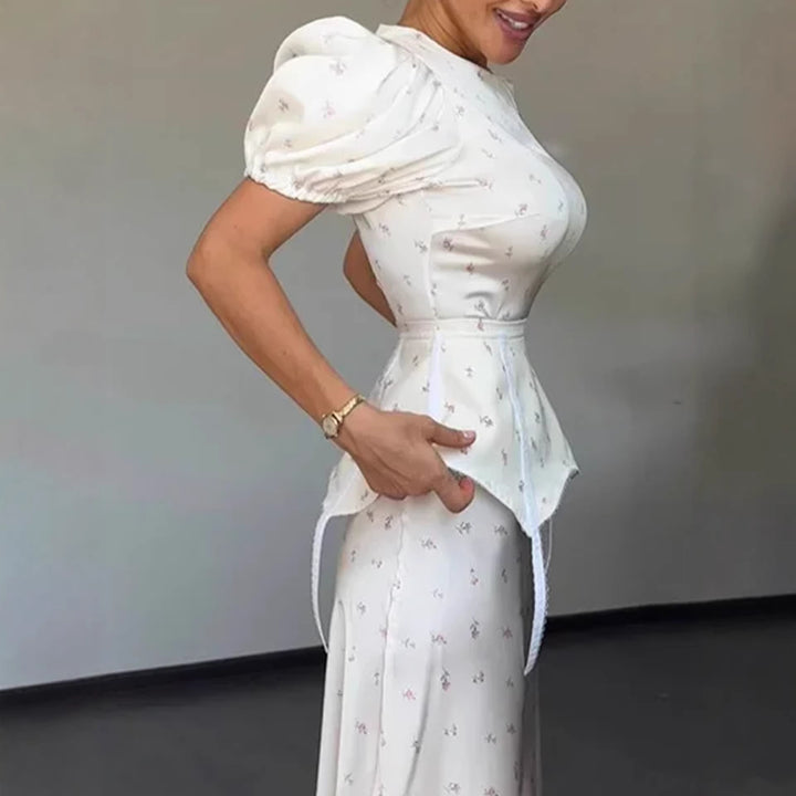 Damer Elegant Topp med Puffärmar och Leken Midjedetalj-Eva Jonsson