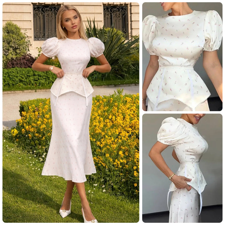 Damer Elegant Topp med Puffärmar och Leken Midjedetalj-Eva Jonsson