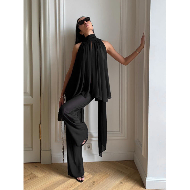 Damer Elegant Topp med flödande snitt och raffinerad halsduk Mirla-Eva Jonsson