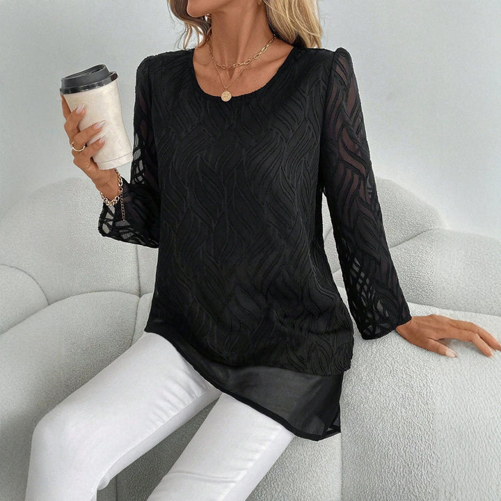 Damer Elegant Transparent Blus med Vågigt Mönster Mirla-Eva Jonsson