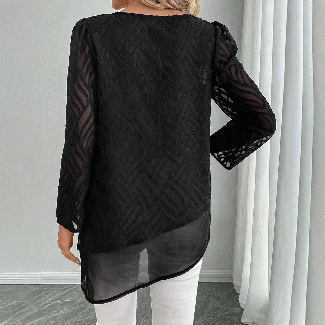 Damer Elegant Transparent Blus med Vågigt Mönster Mirla-Eva Jonsson