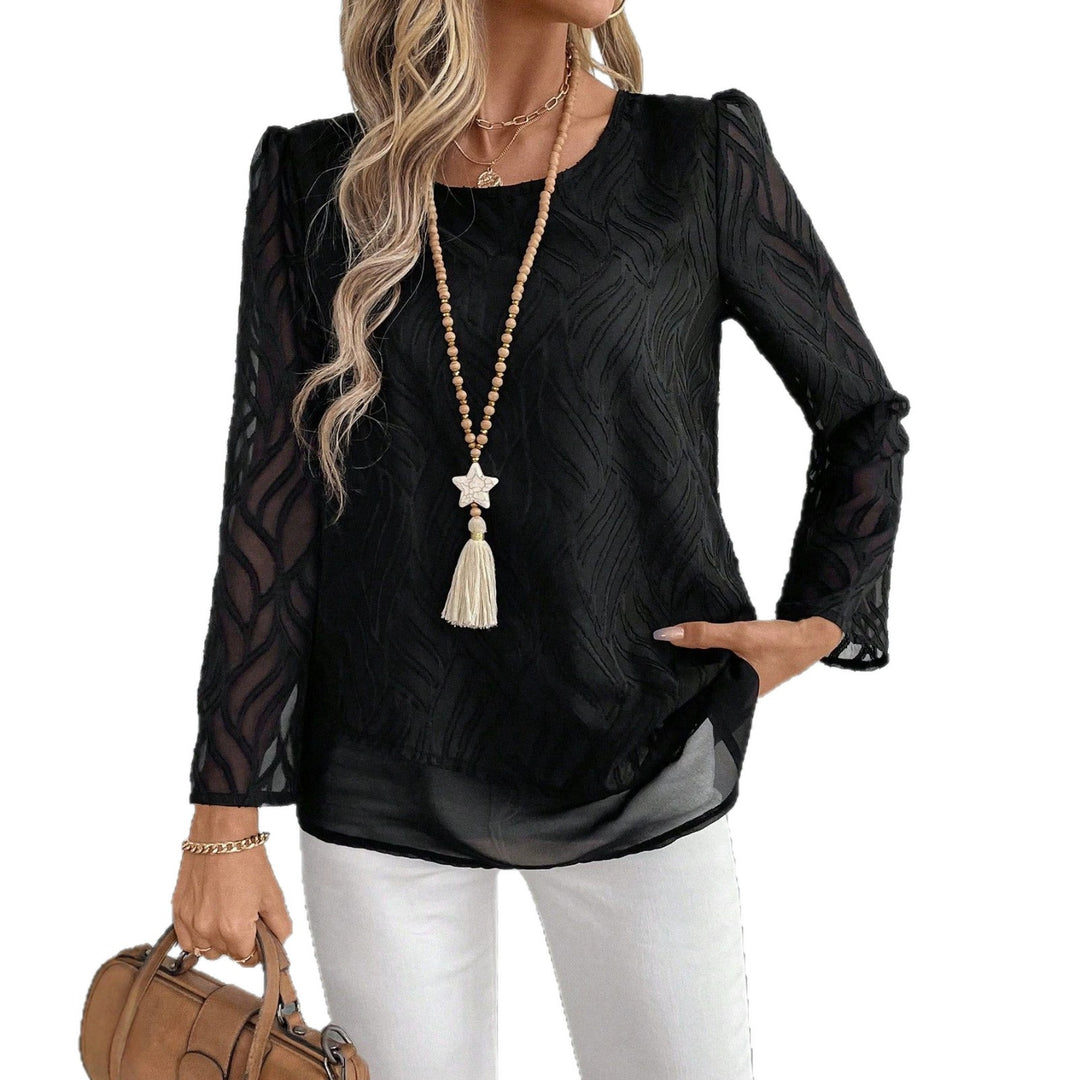 Damer Elegant Transparent Blus med Vågigt Mönster Mirla-Eva Jonsson