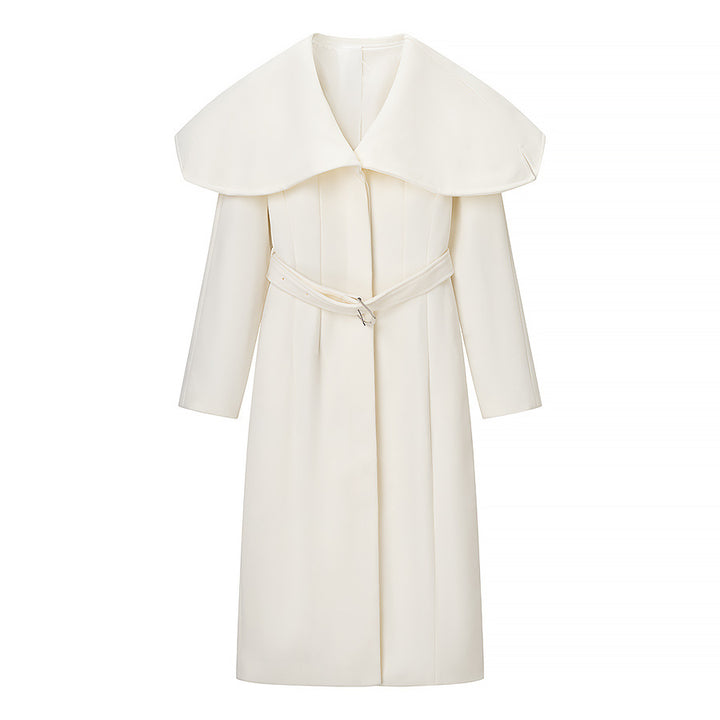 Damer Elegant Trench Coat med Överdimensionerad Krage och Justerbart Midjebälte Mirla-Eva Jonsson