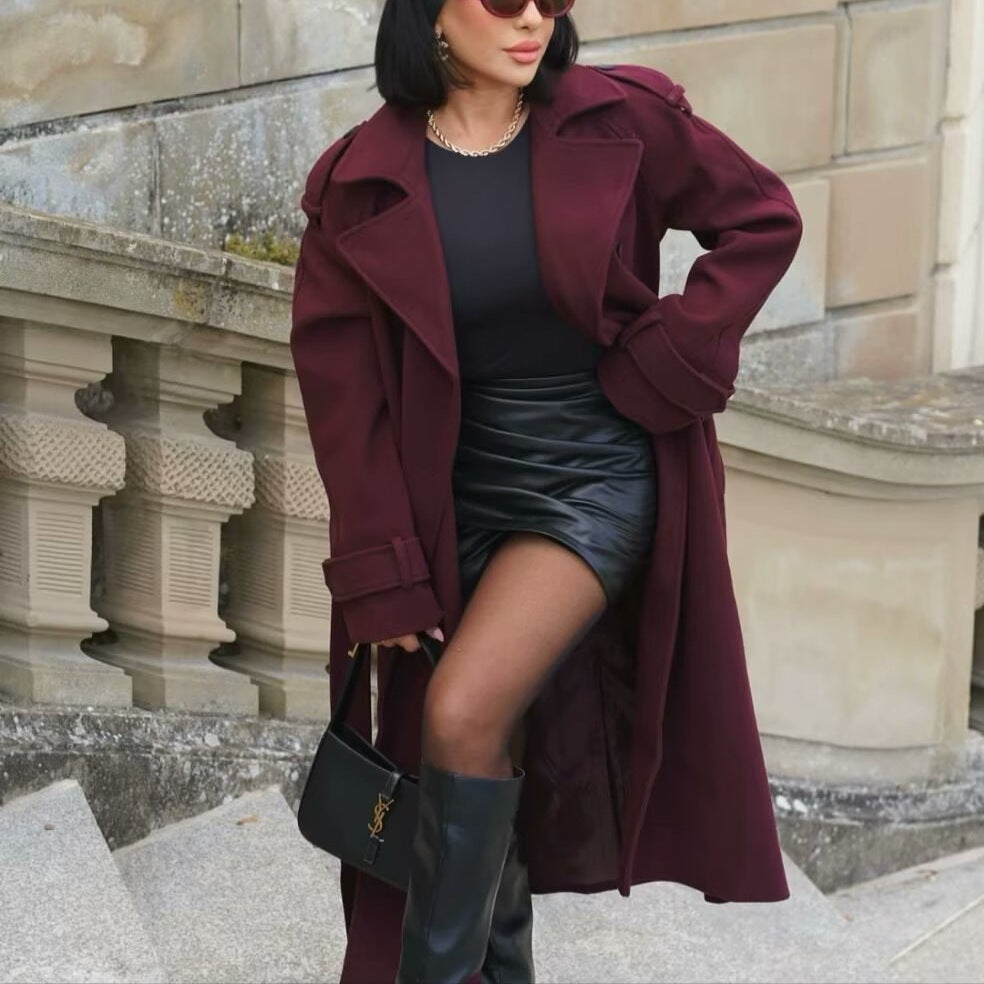 Damer Elegant Trench Coat med bälte och dubbelknappslå Mirla-Eva Jonsson