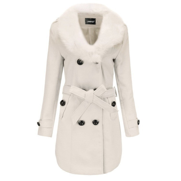 Damer Elegant Trenchcoat med avtagbar konstpäls-krage Mirla-Eva Jonsson