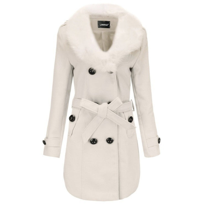 Damer Elegant Trenchcoat med avtagbar konstpäls-krage Mirla-Eva Jonsson