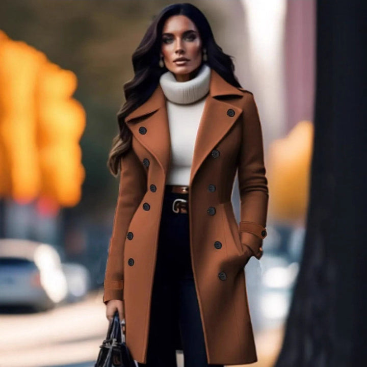 Damer Elegant Trenchcoat med dubbel knapprad och hög krage Eva Jonsson-Eva Jonsson
