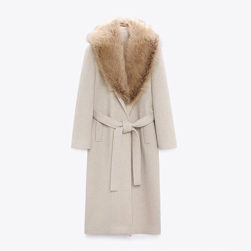 Damer Elegant Trenchcoat med mysig Faux-Fur-Kragi och midjejusterbart bälte Eva Jonsson-Eva Jonsson