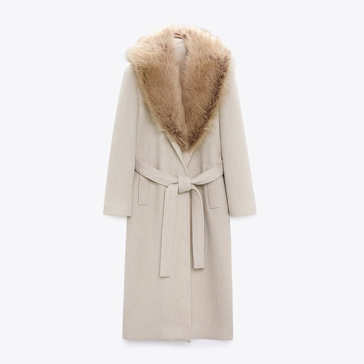 Damer Elegant Trenchcoat med mysig Faux-Fur-Kragi och midjejusterbart bälte Eva Jonsson-Eva Jonsson