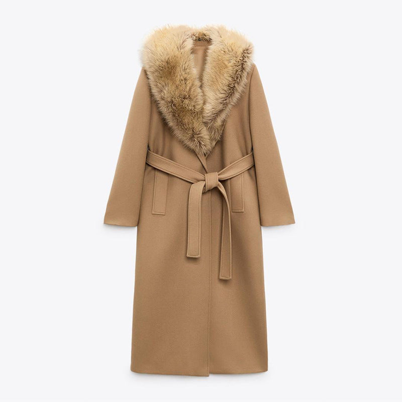 Damer Elegant Trenchcoat med mysig Faux-Fur-Kragi och midjejusterbart bälte Eva Jonsson-Eva Jonsson