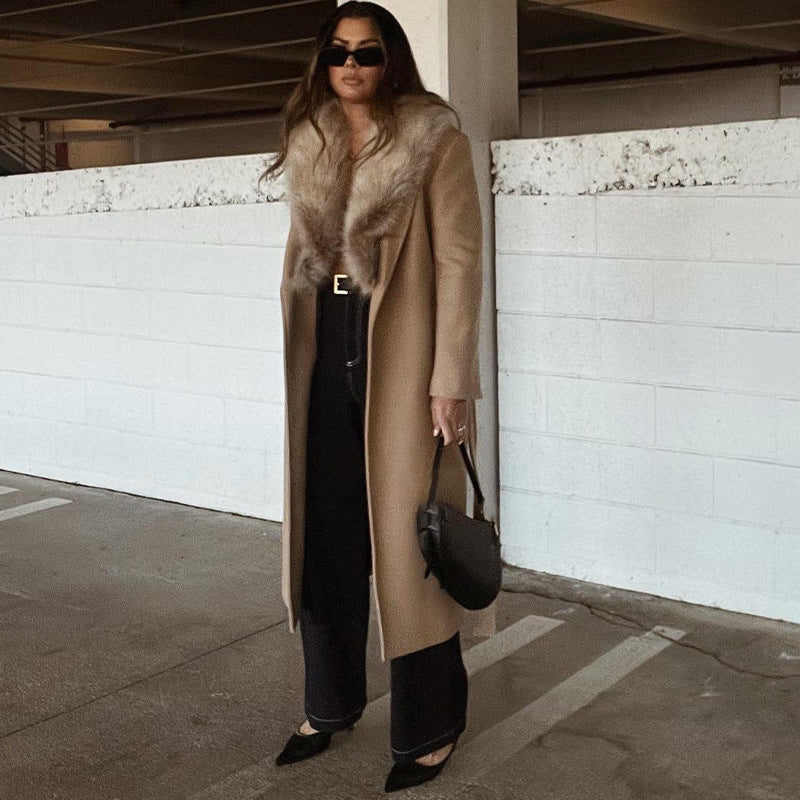 Damer Elegant Trenchcoat med mysig Faux-Fur-Kragi och midjejusterbart bälte Eva Jonsson-Eva Jonsson