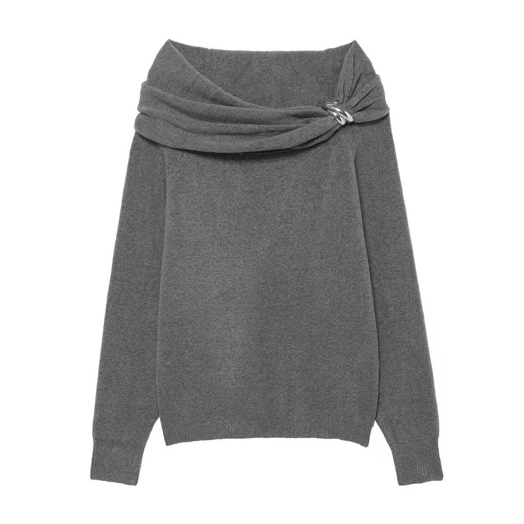 Damer Elegant Tröja med Asymmetrisk Sjalkrage och Dekorativ Stängning Mirla-Eva Jonsson