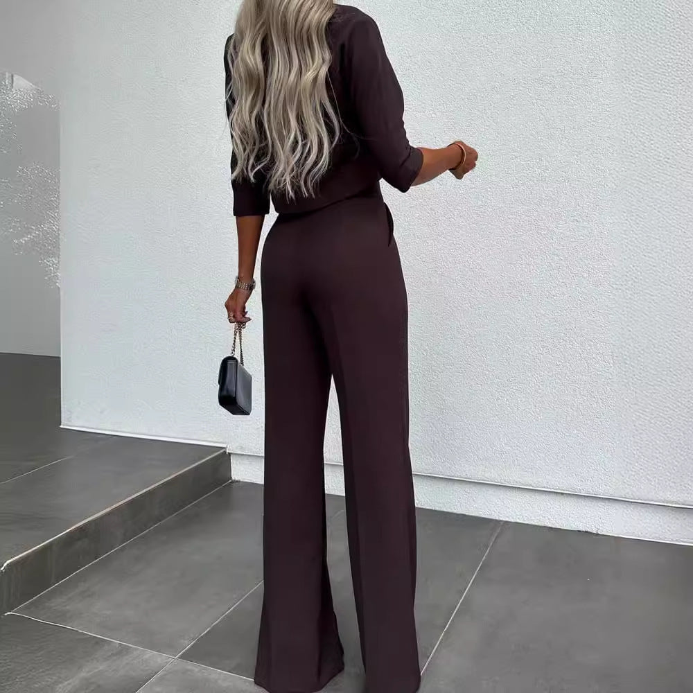 Damer Elegant Tvådelat Blazer Set med Högmidjade Byxor och Modern Crop Top-Eva Jonsson
