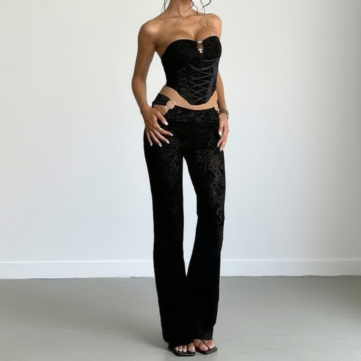Damer Elegant Tvådelat Set med Bustier och Högmidjade Byxor Mirla-Eva Jonsson