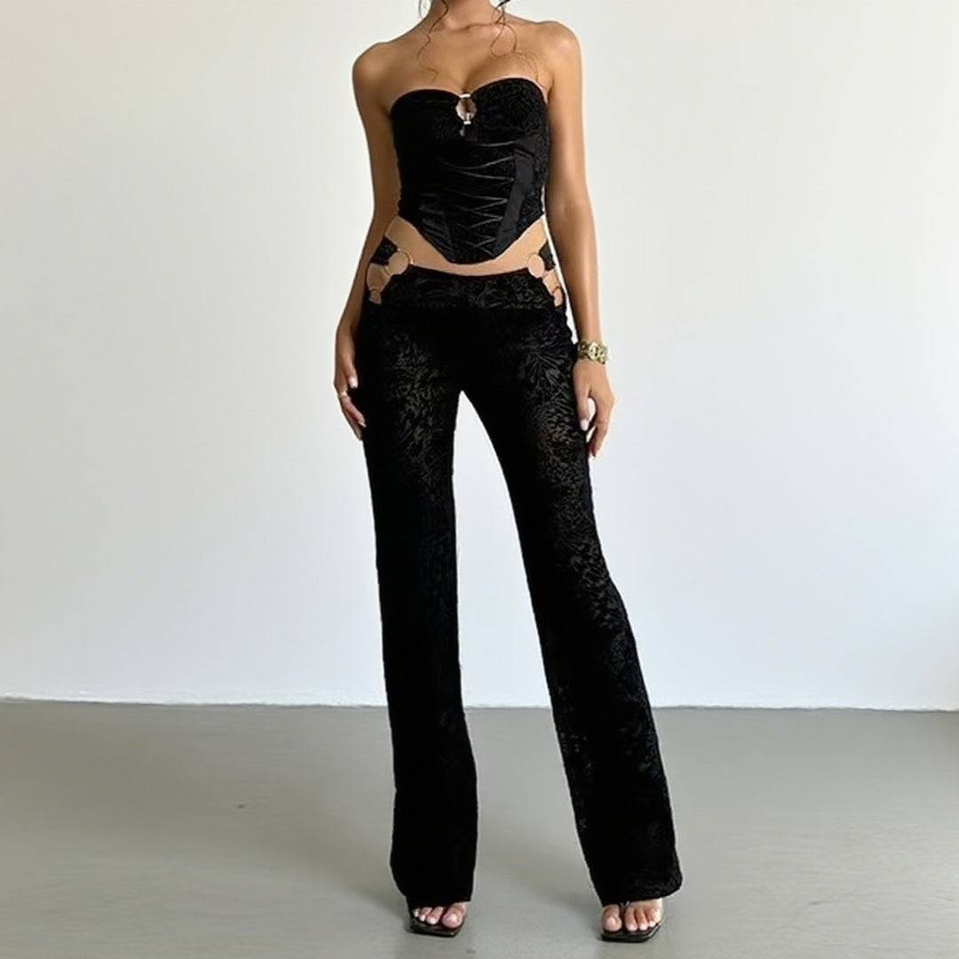 Damer Elegant Tvådelat Set med Bustier och Högmidjade Byxor Mirla-Eva Jonsson