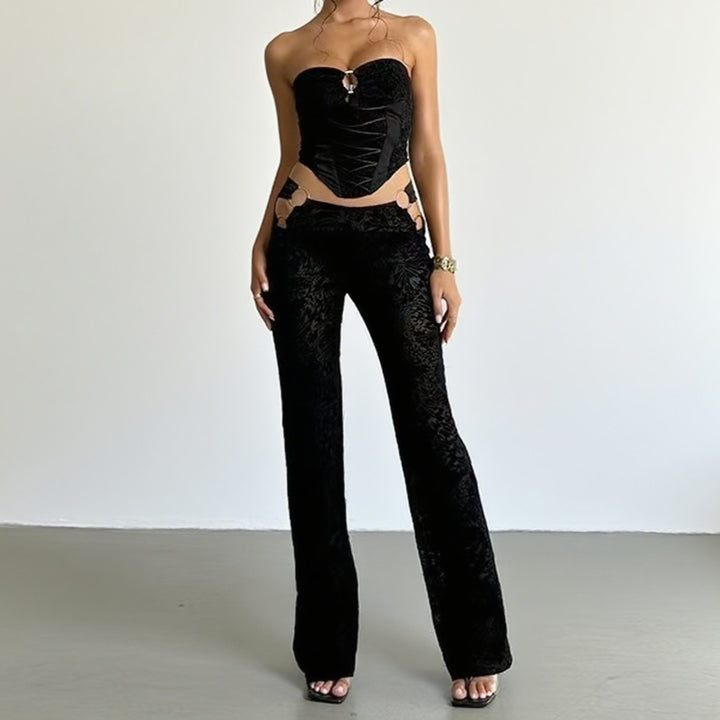 Damer Elegant Tvådelat Set med Bustier och Högmidjade Byxor Mirla-Eva Jonsson