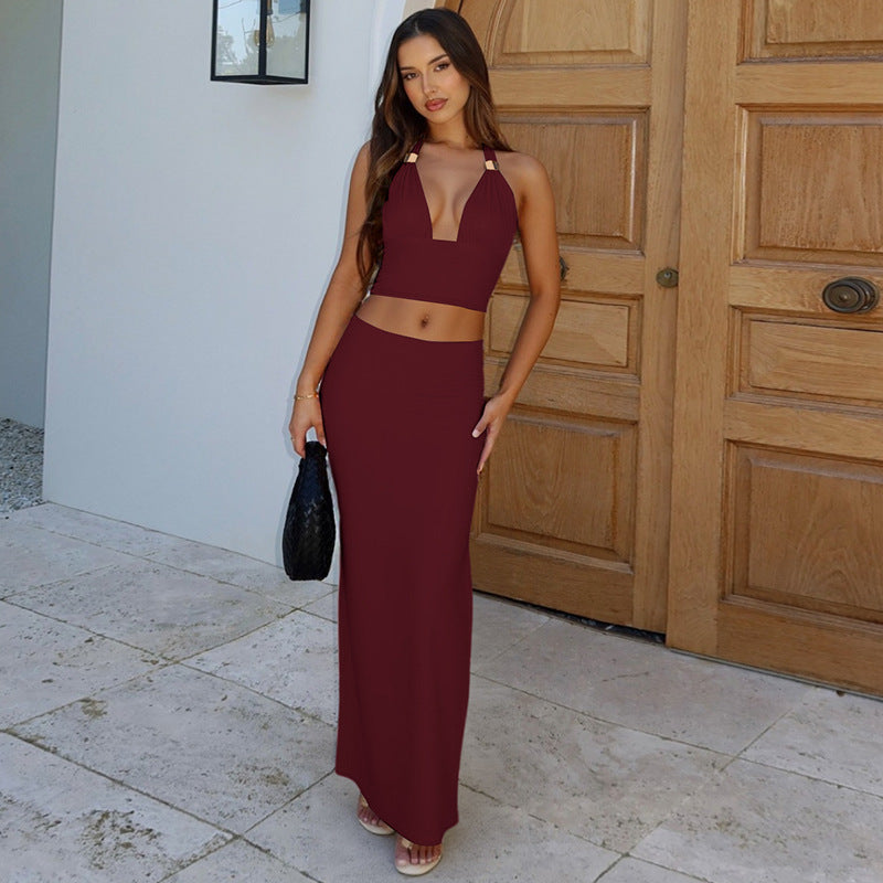 Damer Elegant Tvådelat Set med Crop-Top och Maxikjol Mirla-Eva Jonsson