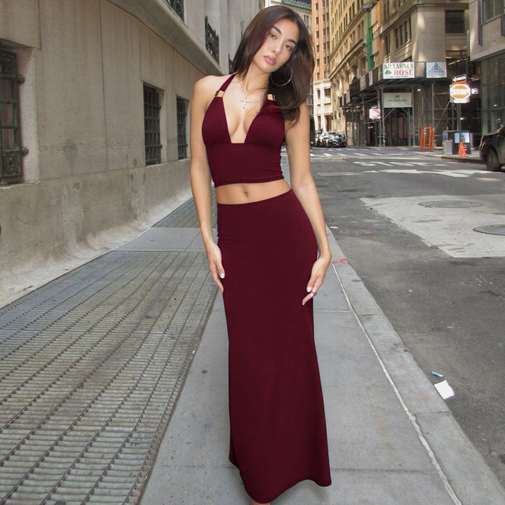Damer Elegant Tvådelat Set med Crop-Top och Maxikjol Mirla-Eva Jonsson