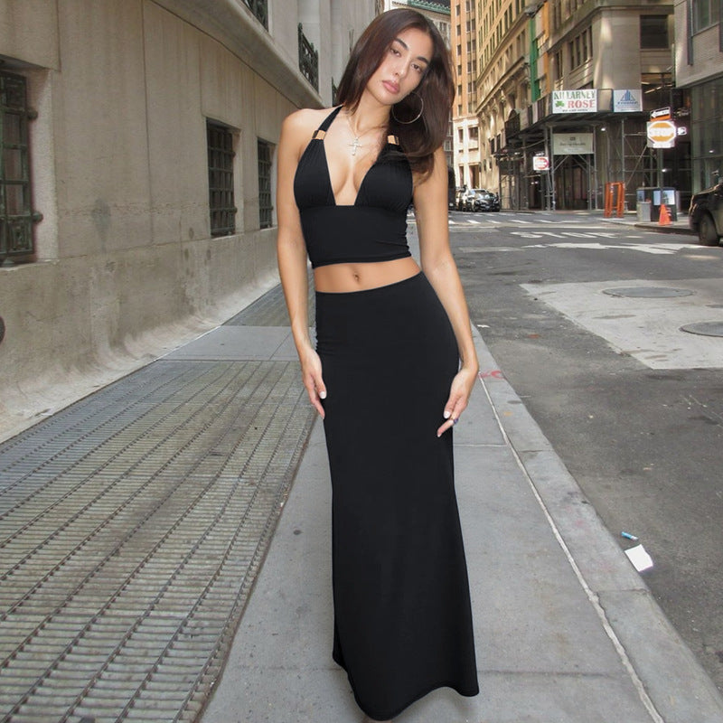 Damer Elegant Tvådelat Set med Crop-Top och Maxikjol Mirla-Eva Jonsson