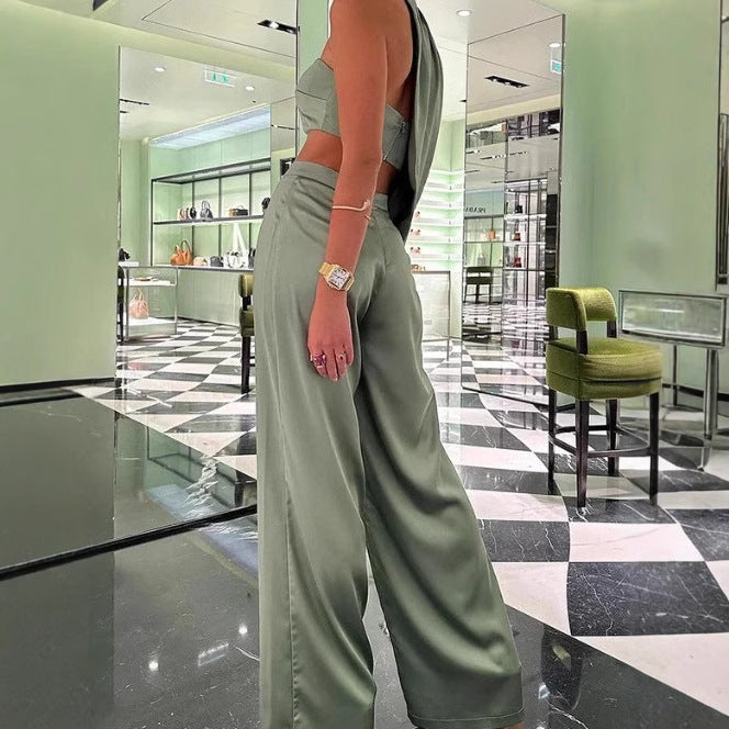 Damer Elegant Tvådelat Set med asymmetrisk Topp och Vida Byxor Mirla-Eva Jonsson