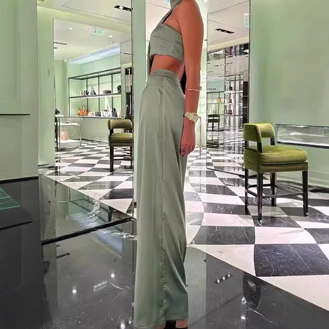 Damer Elegant Tvådelat Set med asymmetrisk Topp och Vida Byxor Mirla-Eva Jonsson