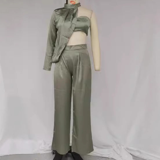 Damer Elegant Tvådelat Set med asymmetrisk Topp och Vida Byxor Mirla-Eva Jonsson
