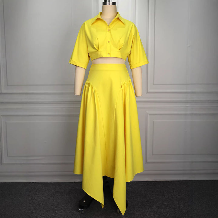 Damer Elegant Tvådelat Set med cropped Blus och svängande Kjol Mirla-Eva Jonsson
