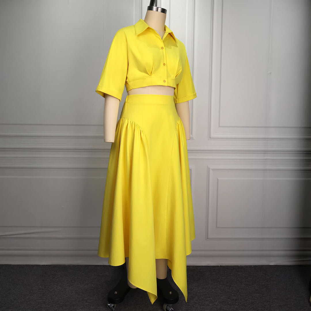 Damer Elegant Tvådelat Set med cropped Blus och svängande Kjol Mirla-Eva Jonsson