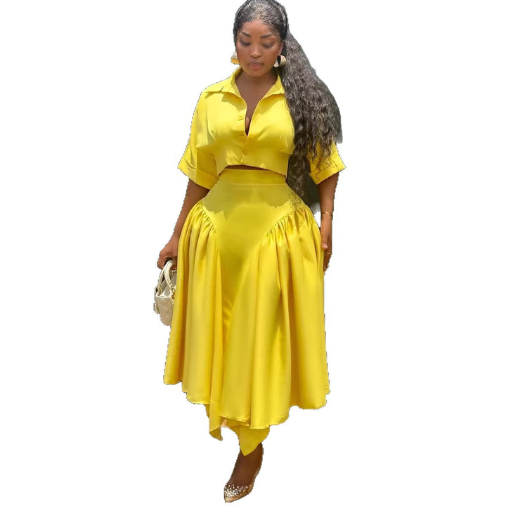 Damer Elegant Tvådelat Set med cropped Blus och svängande Kjol Mirla-Eva Jonsson
