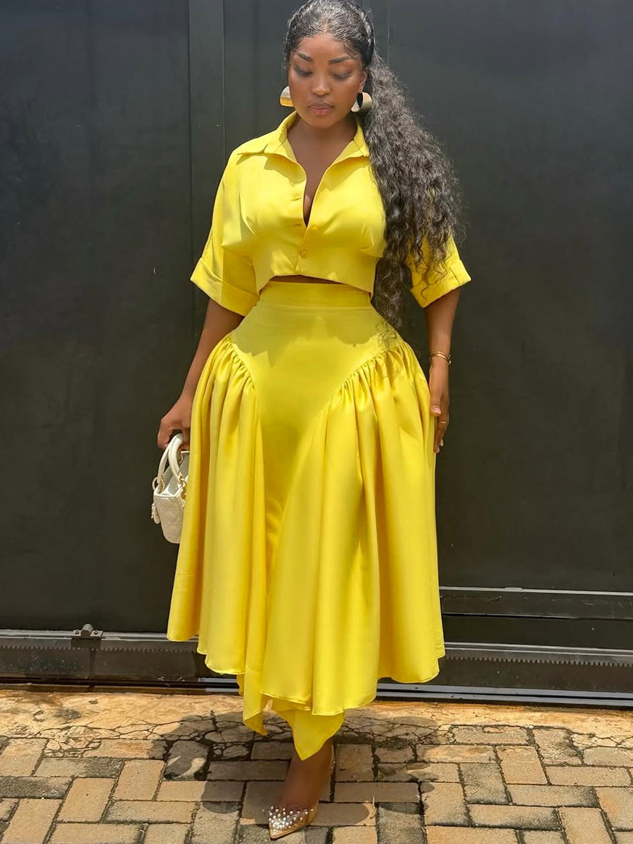 Damer Elegant Tvådelat Set med cropped Blus och svängande Kjol Mirla-Eva Jonsson