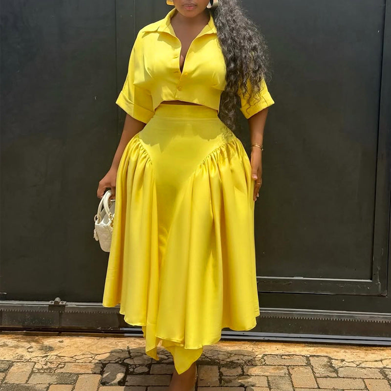 Damer Elegant Tvådelat Set med cropped Blus och svängande Kjol Mirla-Eva Jonsson
