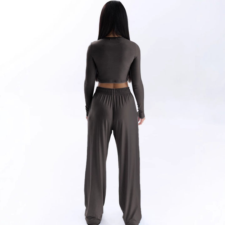 Damer Elegant Tvådels Set med cropped topp och vida byxor Mirla-Eva Jonsson