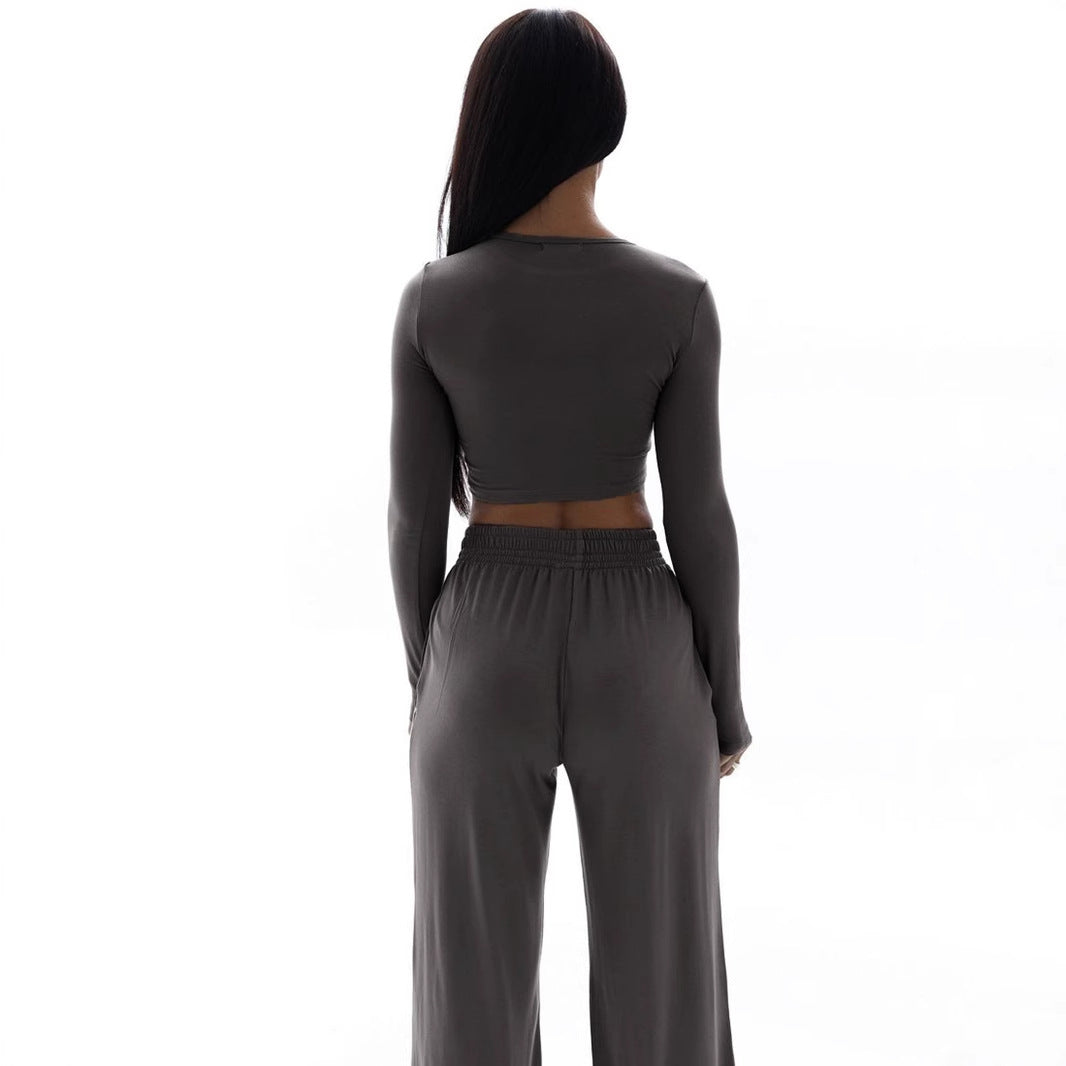 Damer Elegant Tvådels Set med cropped topp och vida byxor Mirla-Eva Jonsson