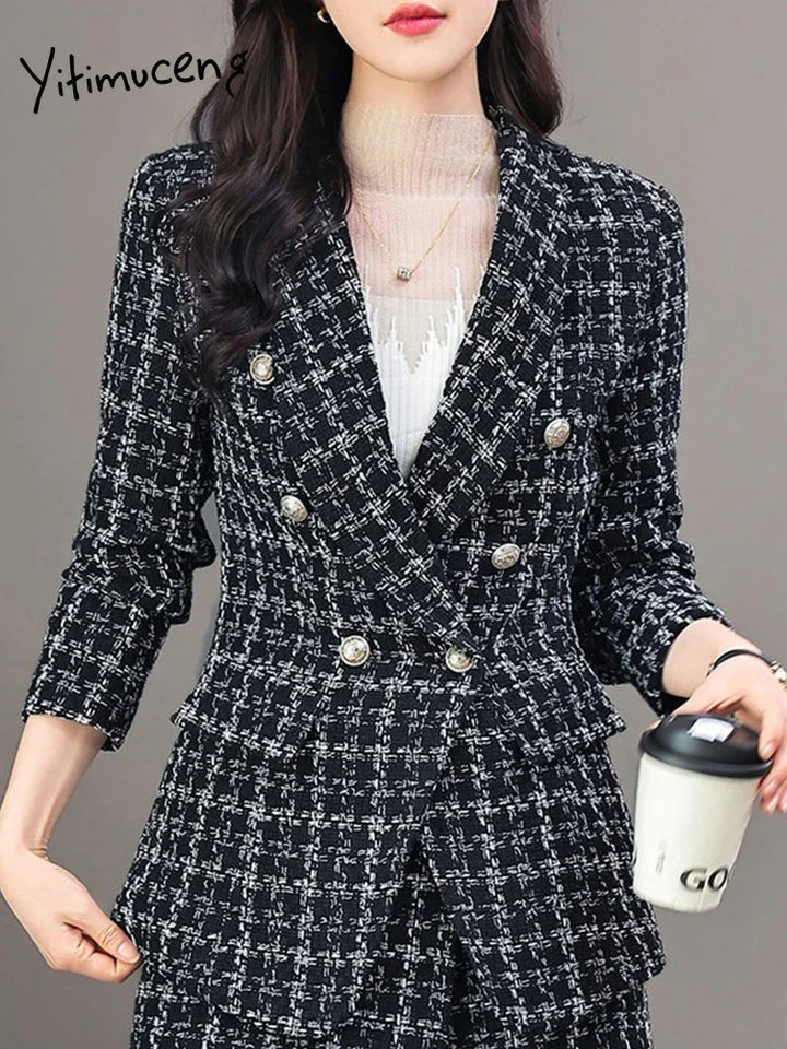 Damer Elegant Tweed Blazerjacka med Dubbelknäppning och Modern Snitt Mirla-Eva Jonsson