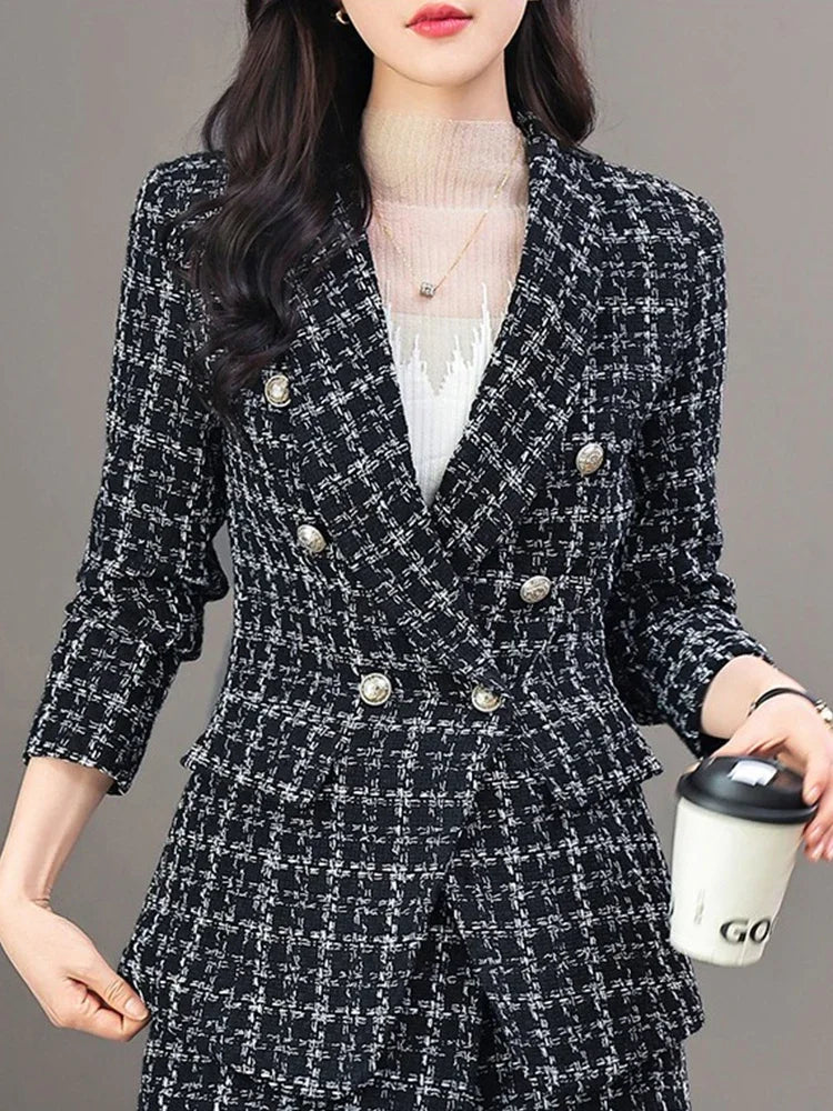 Damer Elegant Tweed Blazerjacka med Dubbelknäppning och Modern Snitt Mirla-Eva Jonsson
