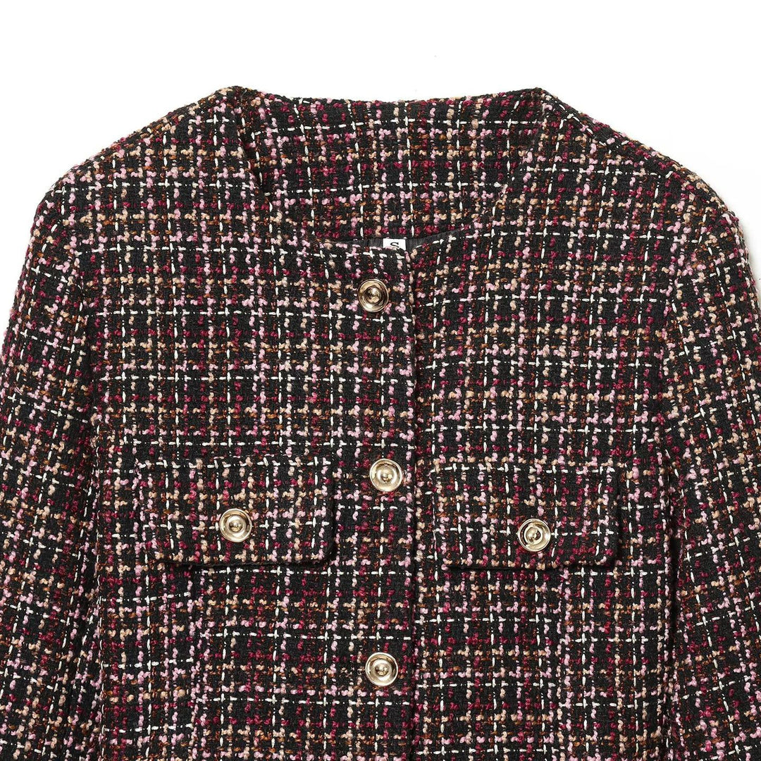 Damer Elegant Tweed Jacka med Dekorativa Knappar och Avtagbart Midjebälte Mirla-Eva Jonsson