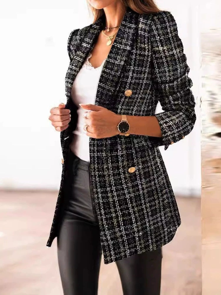 Damer Elegant Tweed-blazer med dubbel knapprad och strukturerad textur Eva Jonsson-Eva Jonsson