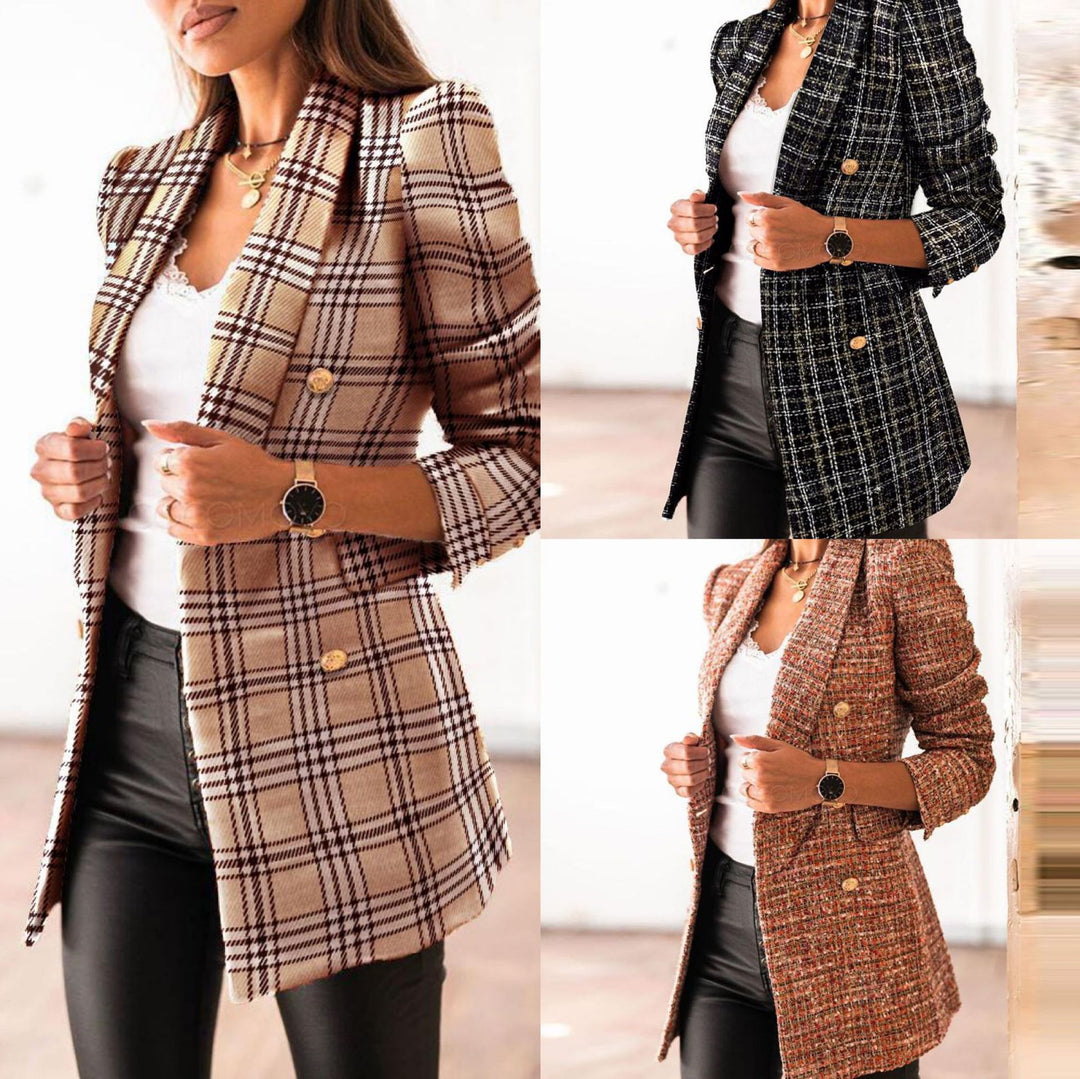 Damer Elegant Tweed-blazer med dubbelknäppning och axelvaddar Mirla-Eva Jonsson