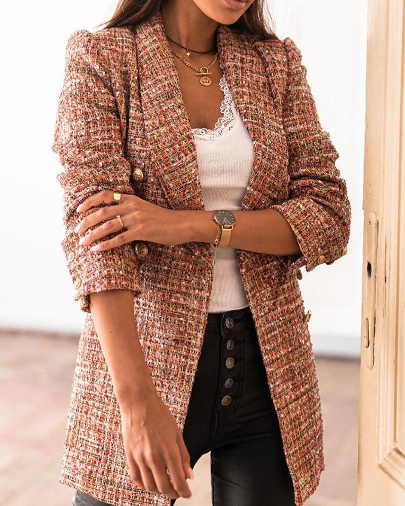 Damer Elegant Tweed-blazer med dubbelknäppning och axelvaddar Mirla-Eva Jonsson
