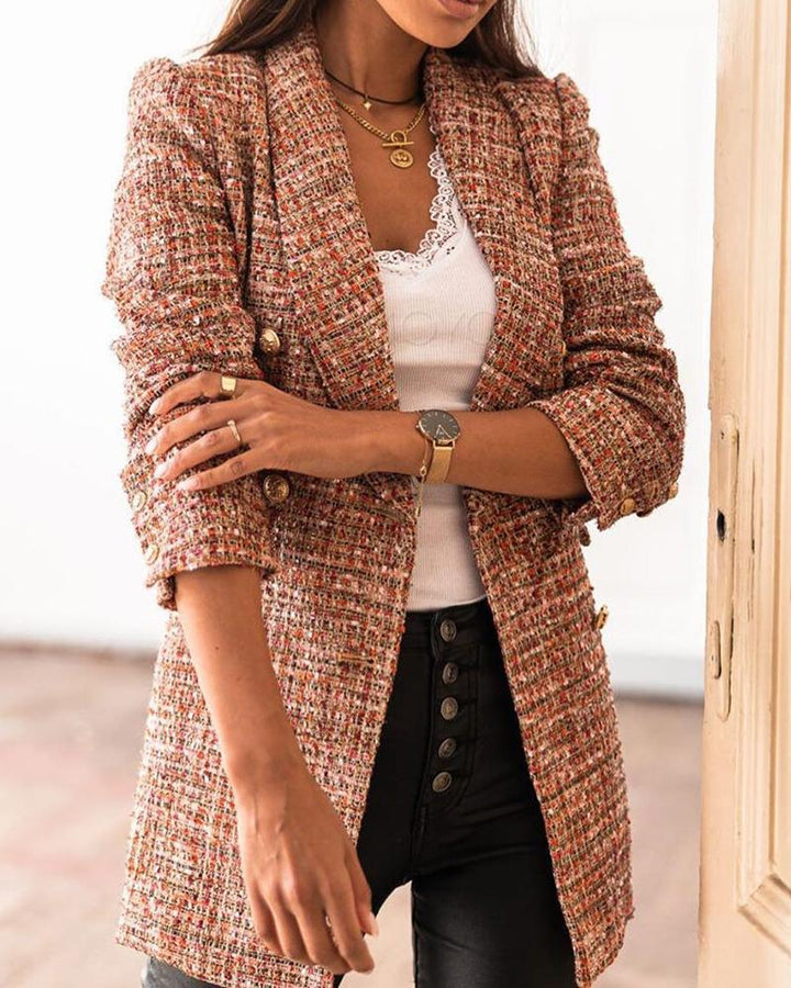 Damer Elegant Tweed-blazer med dubbelknäppning och axelvaddar Mirla-Eva Jonsson