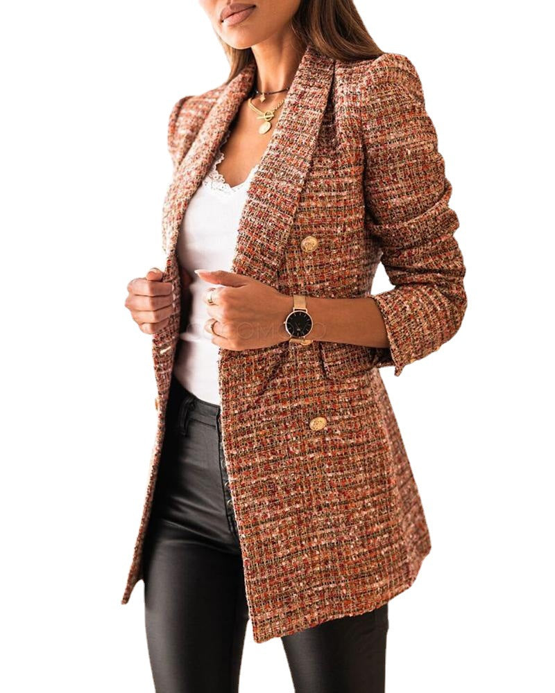 Damer Elegant Tweed-blazer med dubbelknäppning och axelvaddar Mirla-Eva Jonsson