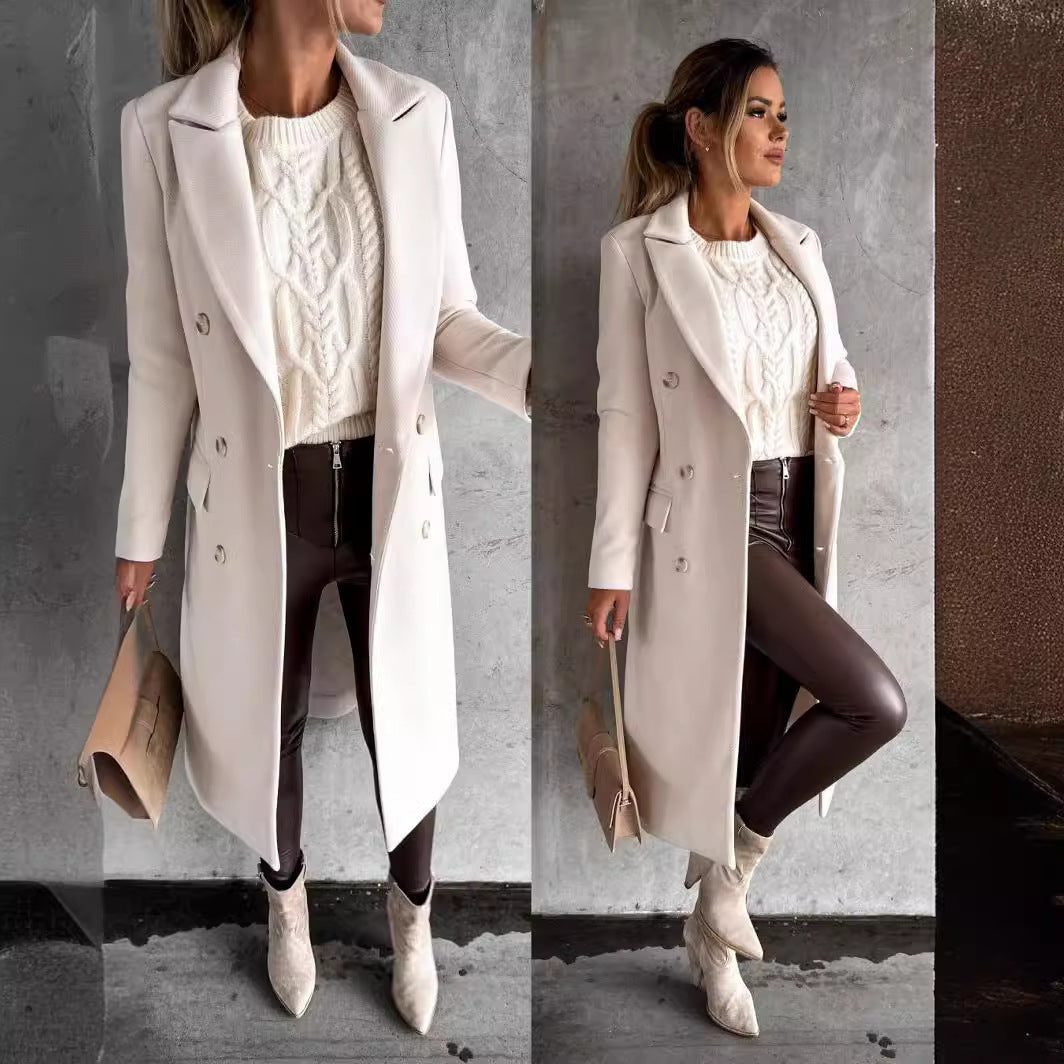 Damer Elegant Ullkappa med dubbelknappar Mirla-Eva Jonsson