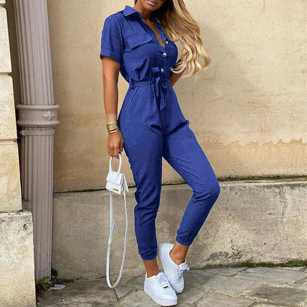 Damer Elegant Utility-jumpsuit med knapplist och midjeslipsbar bälte Mirla-Eva Jonsson
