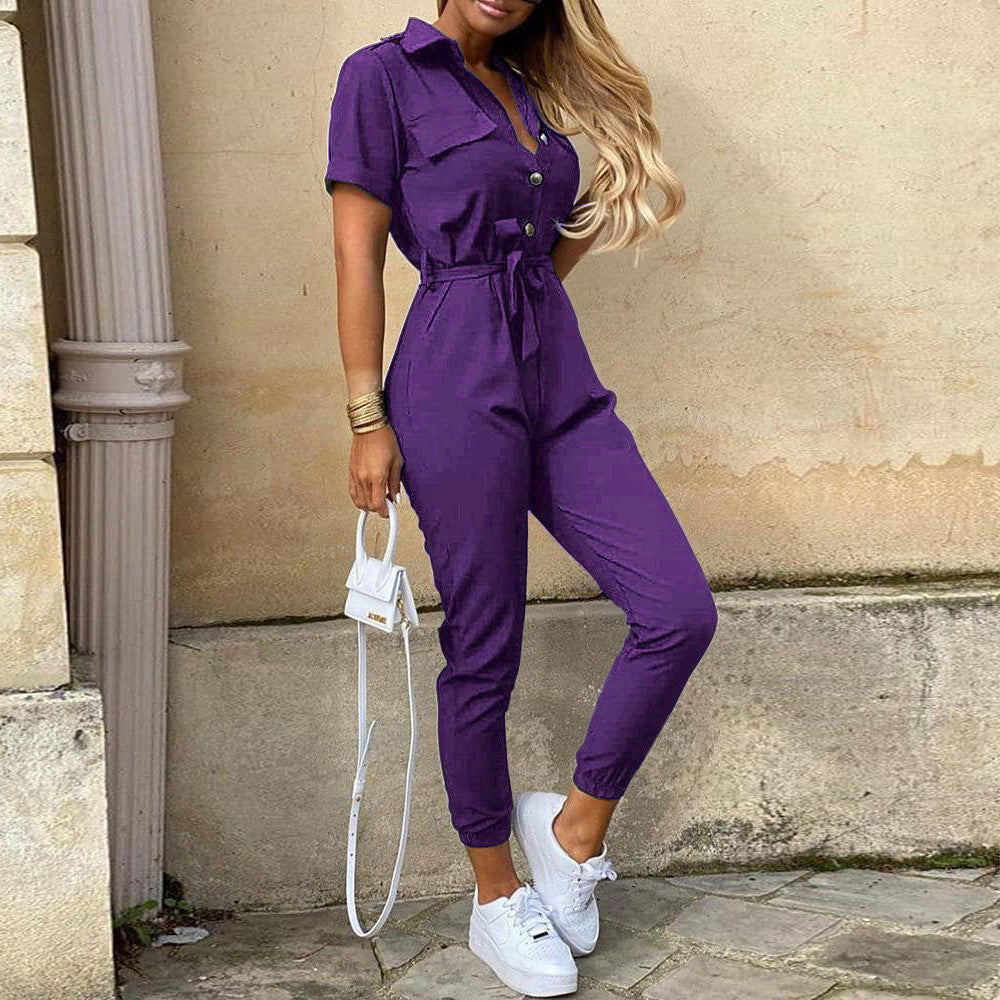 Damer Elegant Utility-jumpsuit med knapplist och midjeslipsbar bälte Mirla-Eva Jonsson