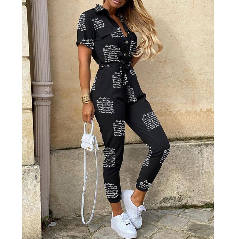 Damer Elegant Utility-jumpsuit med knapplist och midjeslipsbar bälte Mirla-Eva Jonsson