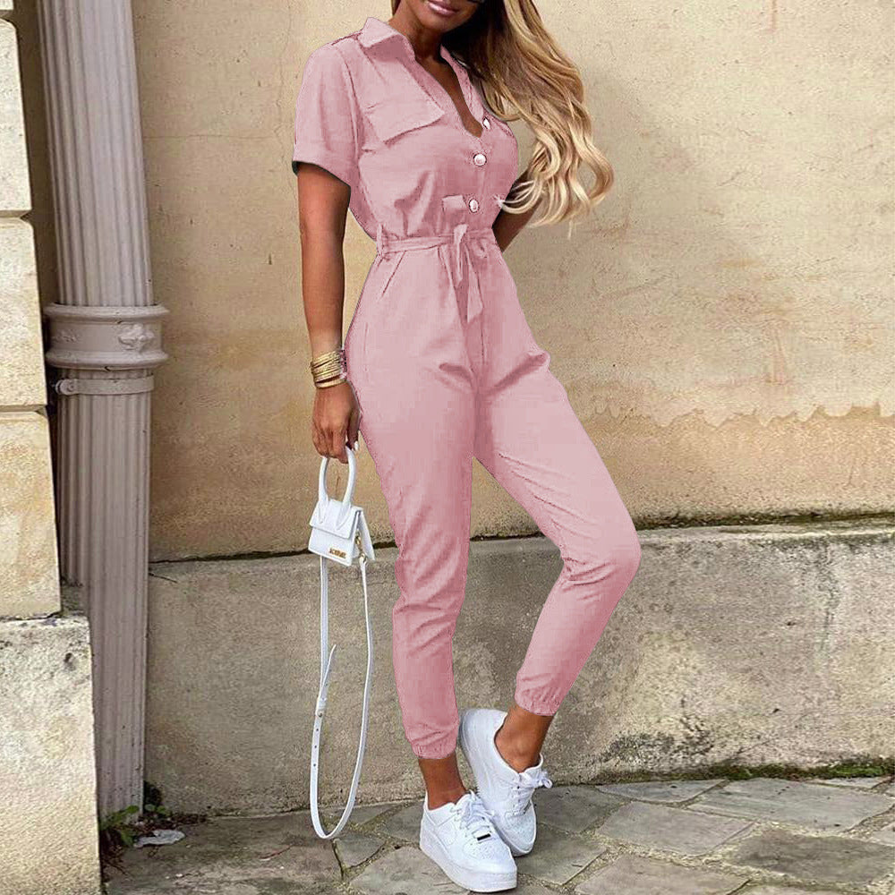 Damer Elegant Utility-jumpsuit med knapplist och midjeslipsbar bälte Mirla-Eva Jonsson