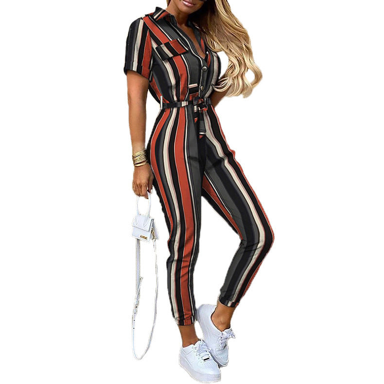 Damer Elegant Utility-jumpsuit med knapplist och midjeslipsbar bälte Mirla-Eva Jonsson