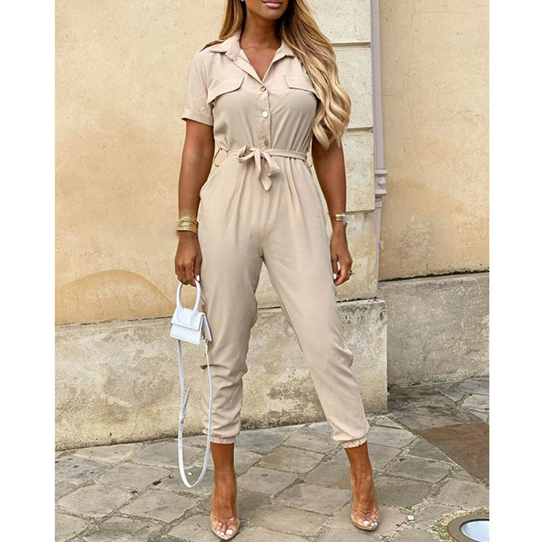 Damer Elegant Utility-jumpsuit med knapplist och midjeslipsbar bälte Mirla-Eva Jonsson
