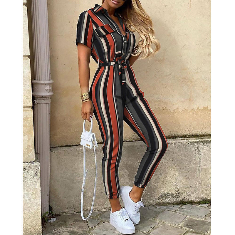 Damer Elegant Utility-jumpsuit med knapplist och midjeslipsbar bälte Mirla-Eva Jonsson